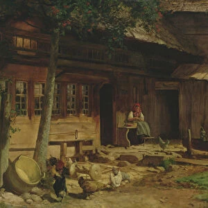The Parental Home in Bernau, 1866 (oil on canvas laid on card)