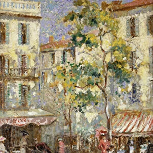 Paris Street Scene, (oil on canvas)