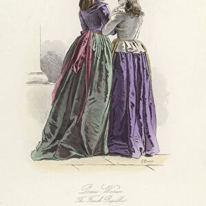 Paris women, time of the French Revolution (coloured engraving)