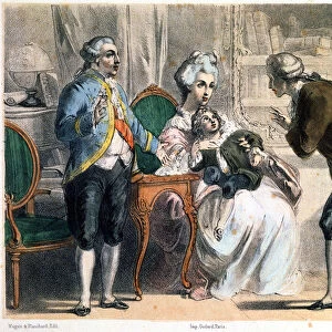 Parmentier presents the potato to Louis XVI and his family (colour litho)