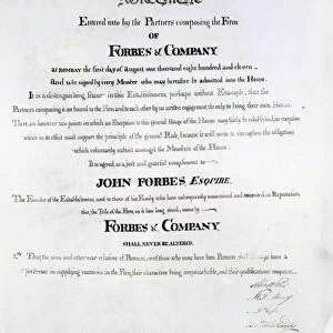 Partners agreement for Forbes & Company, Bombay, 1811 (pen & ink on paper)