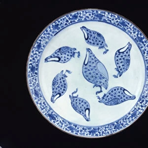 Partridge Dish, Iran, Safavid period, 18th century (stone-paste with blue under glaze)