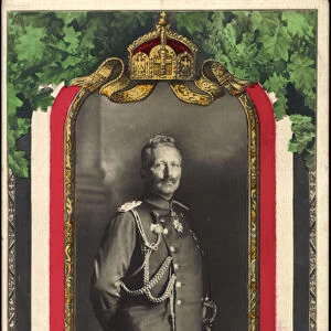 Passepartout Ak Kaiser Wilhelm II. Heil Kaiser Dir, Patriotik (b / w photo)