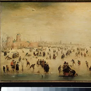 "Patineurs sur glace"(Winter scene) (ec. hollandaise) Peinture de Hendrick Avercamp (1585-1634) 1615 environ Moscou, musee des Beaux Arts Pouchkine