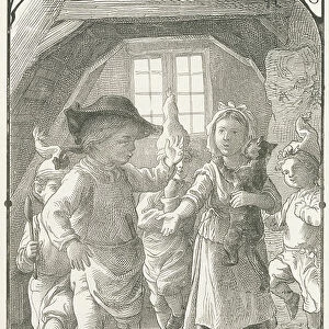 To pay his due to Mr. Lustucur, Mother Michel offers him her hand and her heart. (verse 8), 1880 (engraving)