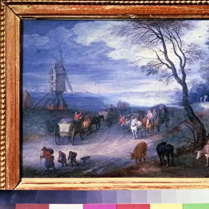 "Paysage au moulin"(Landscape with a windmill) Peinture de Jan Brueghel I (Jean Breughel, Bruegel ou Breugel) dit De Velours (l Aine ou Le Vieux, 1568-1625) 1603 Moscou, musee Pouchkine