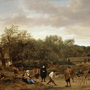 Paysans jouant aux quilles - Peasants playing bowling, by Steen, Jan Havicksz (1626-1679)