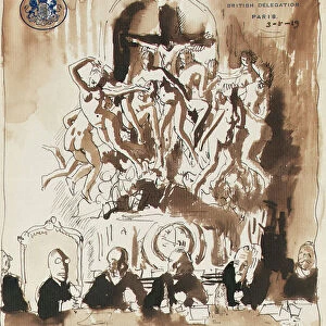 At the Peace Conference, Paris (pen, ink & wash on British Delegation Paris headed paper)