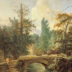 Peasant and her Donkey Crossing a Bridge, 1775 (oil on canvas)