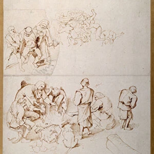 Three peasant scenes (pen & ink on paper)