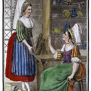Peasant women of Normandie, 1810 (engraving)