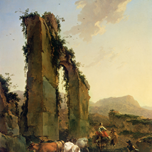 Peasants with Cattle by a Ruined Aqueduct, c. 1655-60 (oil on canvas)
