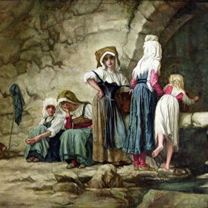 Peasants at a Fountain (oil on canvas)