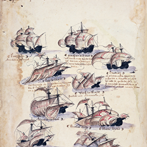 Pedro Alvares Cabral (c. 1467-c. 1520) Arriving in Brazil in 1500, from Libro dea Armadas