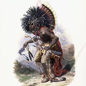 Pehriska-Ruhpa, Moennitarri Warrior in the Costume of the Dog Danse, 1840 (etching