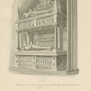 Penkridge Church - Double-Deck tomb of Sir Edward Littletons: sepia drawing