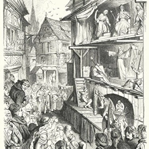 Performance of a Passion Play in the Middle Ages (engraving)