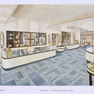 Perfume shop, illustration from Modern Interiors in Colour, 1929 (colour litho)