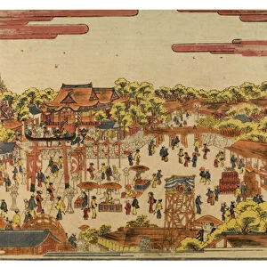 Perspective picture of the Hachiman shrine by Fukagawa River, c. 1770-1780 (woodblock print on paper)