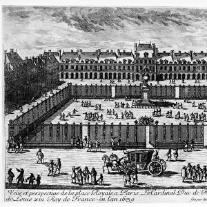 Perspective view of the Place des Vosges (engraving) (b / w photo)