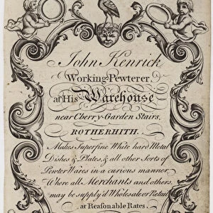Pewterer, John Kenrick, trade card (engraving)