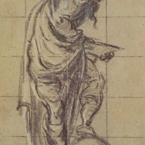 A Philosopher standing on a globe (charcoal on paper)