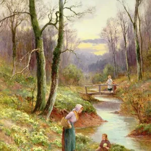 Picking primroses by the stream Picking primroses by the stream