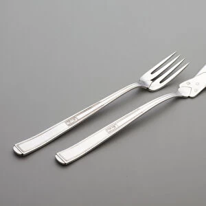 Two pieces of "Muster Nr. 2000"flatware: 1 fish knife, 1 fish fork