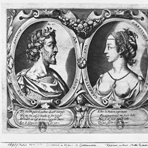 Pierre de Ronsard, aged 27 and Cassandre Salviati (engraving) (b / w photo)