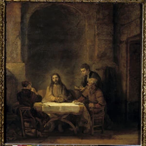 The pilgrims of Emmaus Christ appears to the pilgrims sitting at a table in an inn in