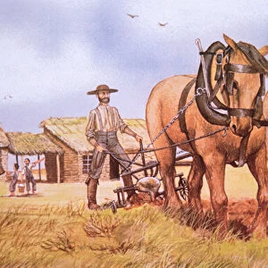 Pioneer farmer (colour litho)