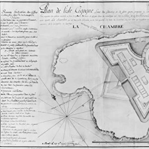 Plan of the Ile Cigogne and the project of a fort, Archipel des Glenan, 1745 (pencil