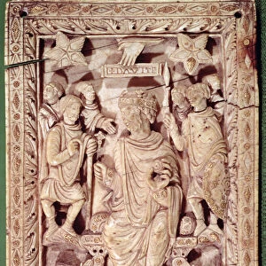 Plaque depicting King David enthroned, from Reims, 9th-10th century (ivory)