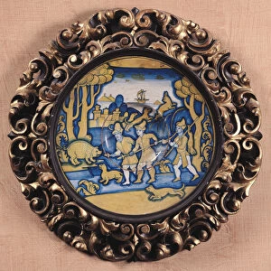 Plate decorated with a hunting scene, Deruta Workshop, c. 1540-45 (maiolica)