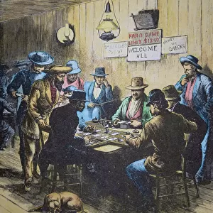 Playing Faro in a saloon in Cheyenne, Wyoming, c. 1870 (coloured engraving)