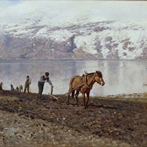 Ploughing with Horses (oil on canvas)