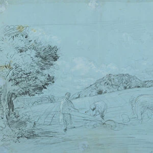 Ploughing at Shoreham (pencil and chalk on paper)