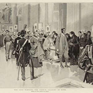 The Pope blessing the French Pilgrims in Rome (engraving)