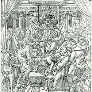 The Pope suppressed by King Henry VIII, 1534 (engraving) (b / w photo)