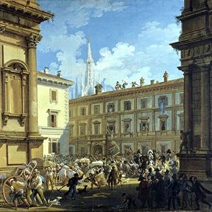 The population looted the house of the Minister of Finance Giuseppe Prina on Piazza San Fedele during the fall of Napoleon I, Milan on 20/04/1814 (Milanese citizens looting Giuseppe Prina')