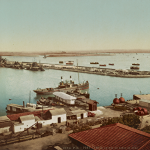 Port Tewfic, entrance to the Suez Canal, c. 1900 (colour photochrom)