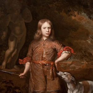Portrait of a Boy as a Hunter Holding a Boar Spear with a Greyhound
