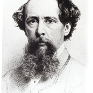 Portrait of Charles Dickens (1812-70), 1861 (pencil on paper) (b / w photo)