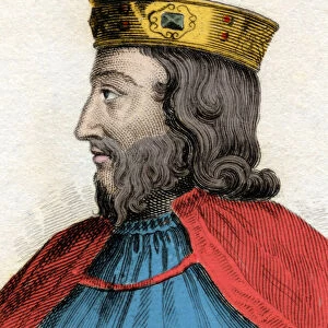 Portrait of Clovis I (466-511), King of the Franks. Engraving of the 19th century