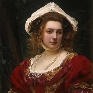 Portrait of an Elegant Lady in a Red Velvet Dress (oil on canvas)