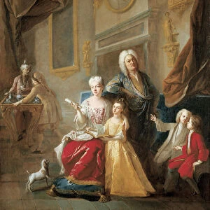 Portrait of a family in an interior (oil on canvas)