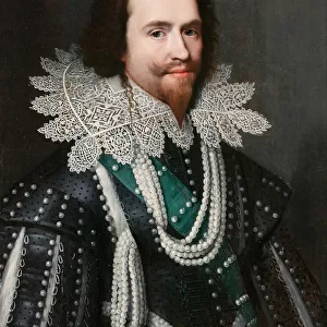 "Portrait de George Villiers (1592-1628) duc de Buckingham"(George Villiers, 1st Duke of Buckingham (1592-1628)) Peinture de Michiel Jansz van Mierevelt (1566-1641), 1625-1626 - Oil on wood, 69, 5x57