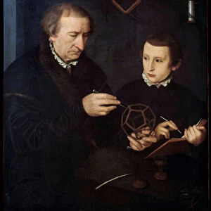 Portrait of the German calligrapher and mathematician Johann Neudorfer the Old (or Johan Neudorffer I the Elder, 1497-1563) and his son (known as Lucidel). Painting of the workshop of Nicolas Neufchatel (1527-1590), 16th century. Oil on canvas
