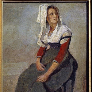 Portrait of the Italian Maria de Sorre, sitting with the head up Painting on cardboard by