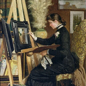Portrait of Josephine Gillow painting at an easel, 1880